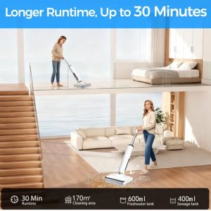 smart floor cleaner with edge cleaning and flat 180 degree design under furniture
