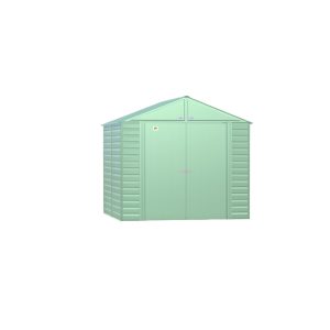 metal storage shed with lockable doors and ventilation system