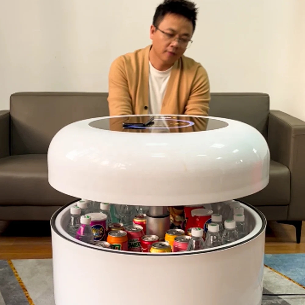 multi functional smart table with fridge speaker and charging features